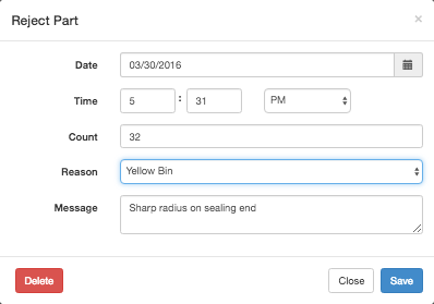 Downtime Pareto showing Unplanned Setup for a specified time range