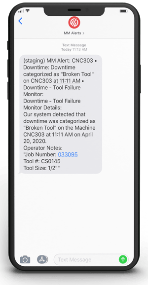 Machine Downtime Notification on an iPhone.
