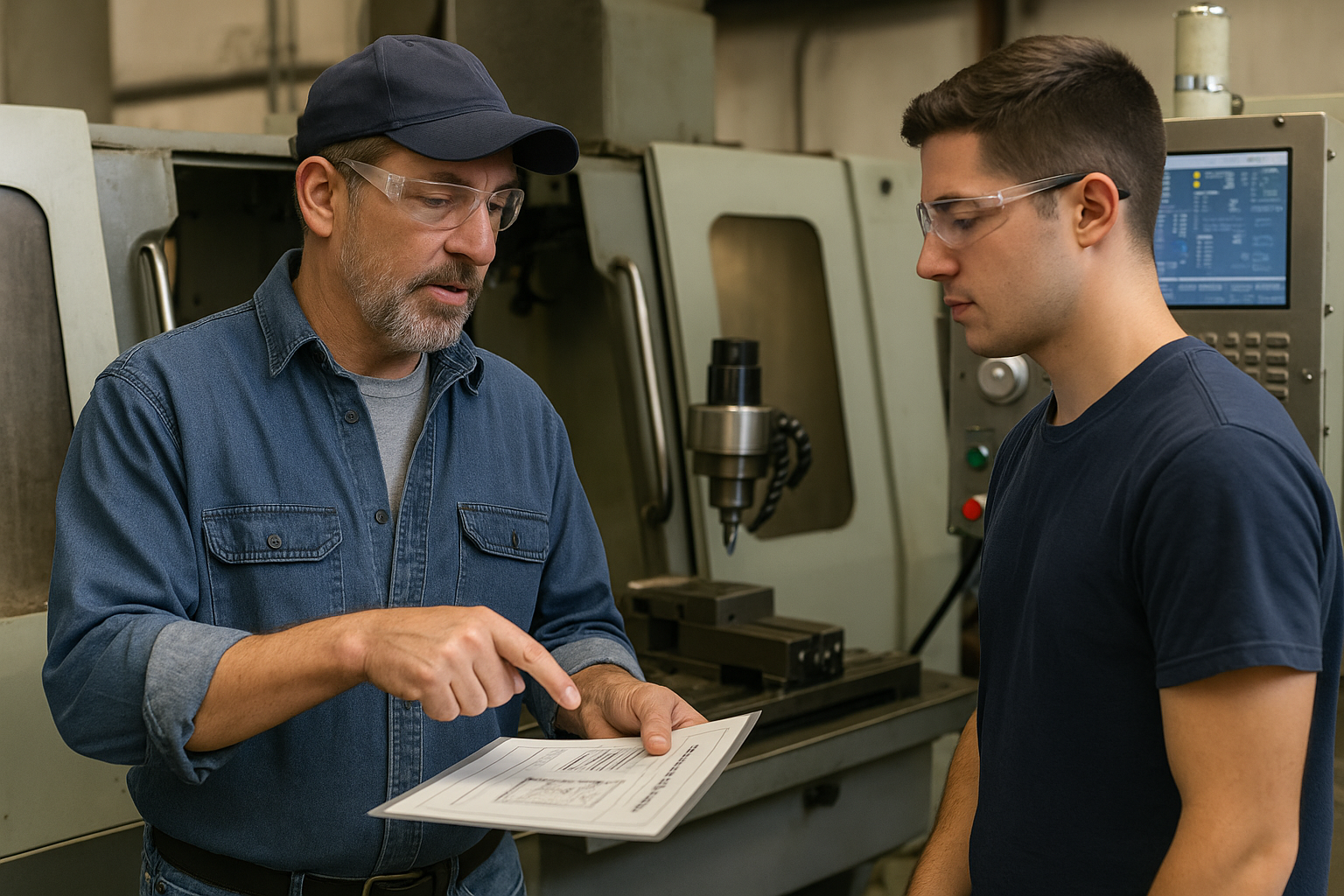 Older CNC Operator Sharing Tribal Knowledge