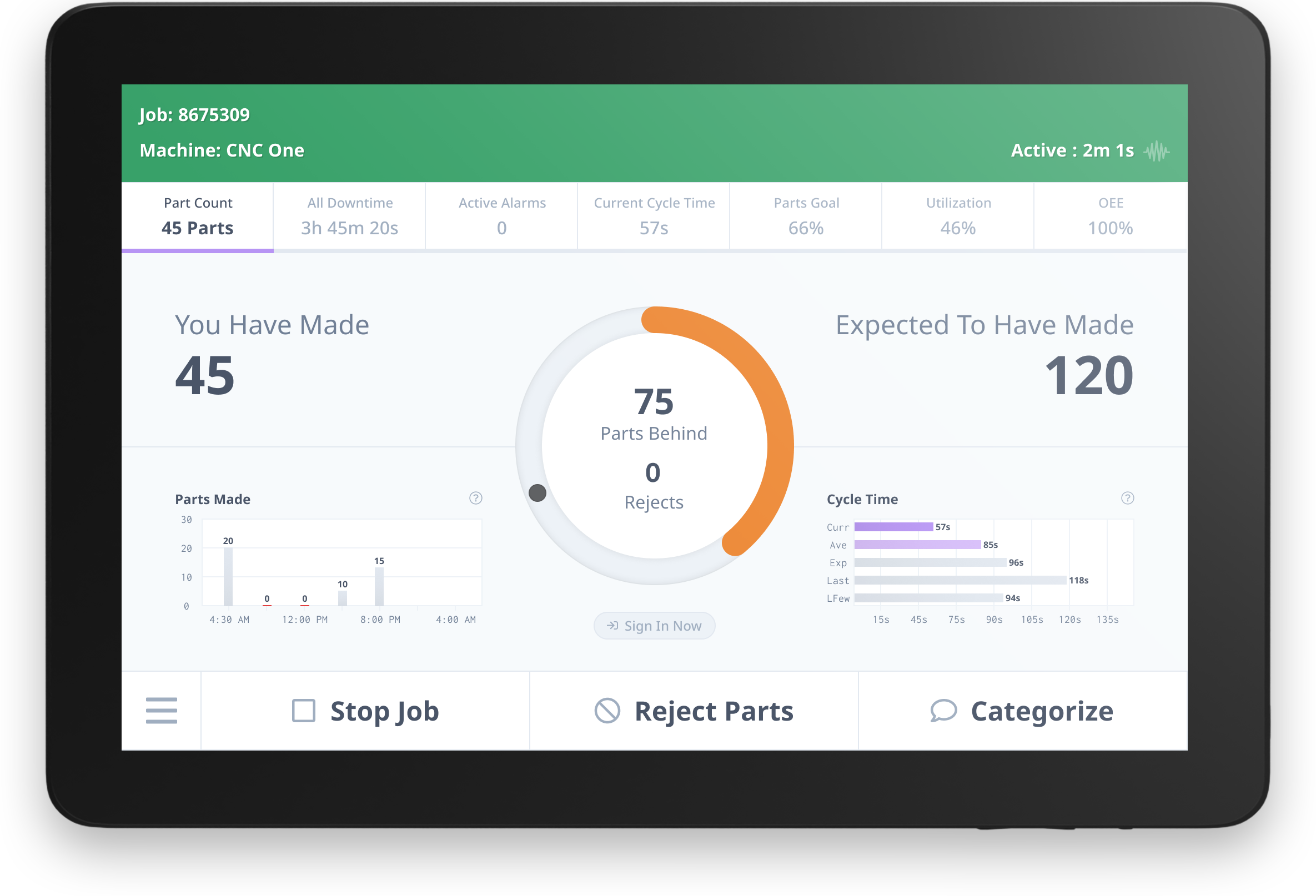 Operator Dashboard Tracking Parts